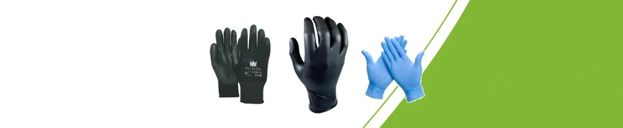 PU-flex, Grippaz und blaue Nitrilhandschuhe