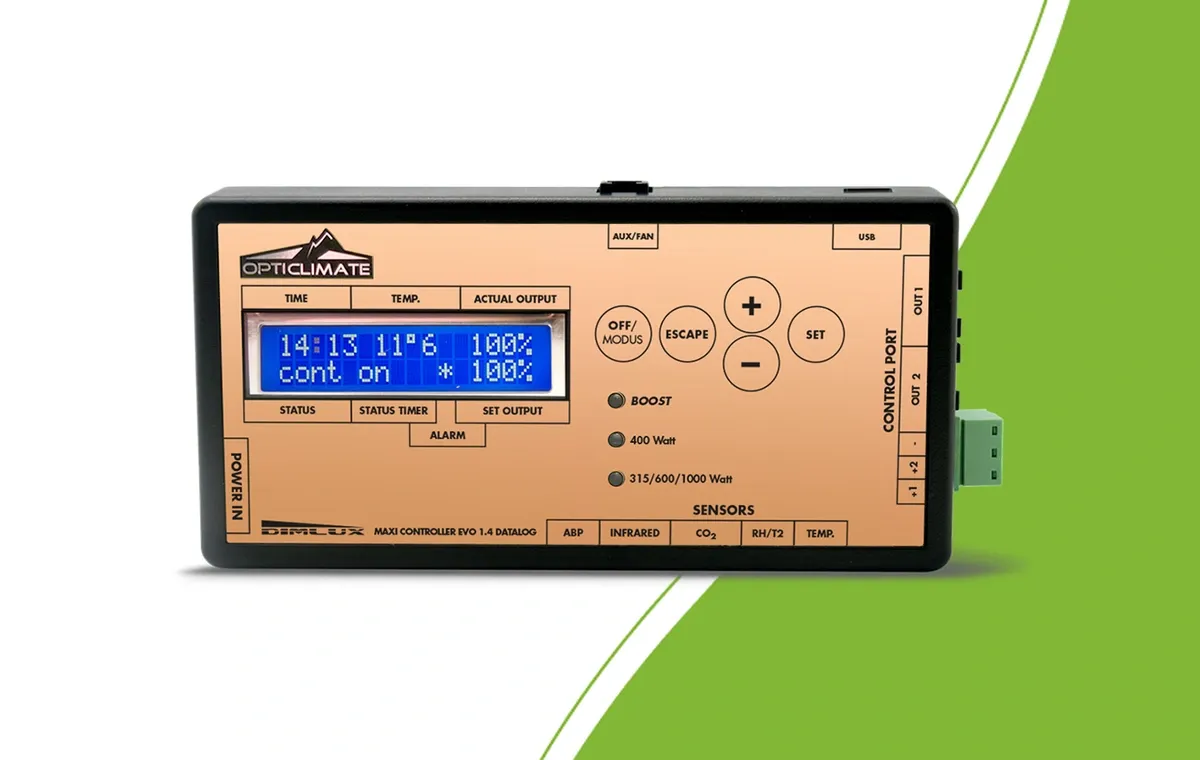 DimLux Maxi Controller EVO 1.2 mit Display, Bedientasten und Sensoranschlüssen