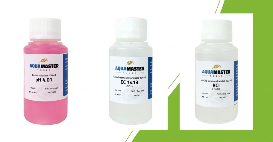 Aqua Master Tools pH-4,01-Puffer, EC-1413-Kalibrierlösung und KCl-Aufbewahrungslösung für drei unterschiedliche Anwendungen