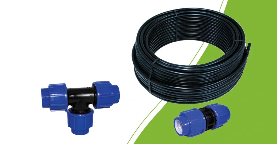 PE-Rohr auf Rolle mit 25-mm-T-Stück und gerader Kupplung