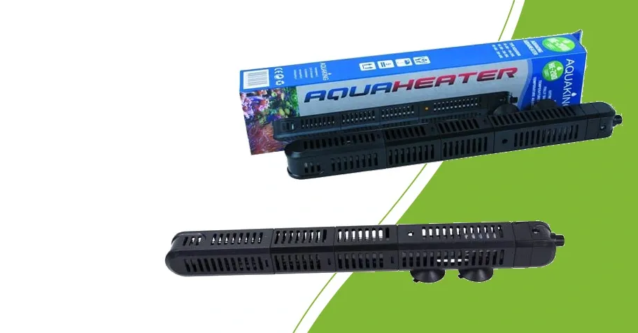 AquaKing HE-500W Wassertankheizung mit Verpackung und separater Ansicht des Heizstabs