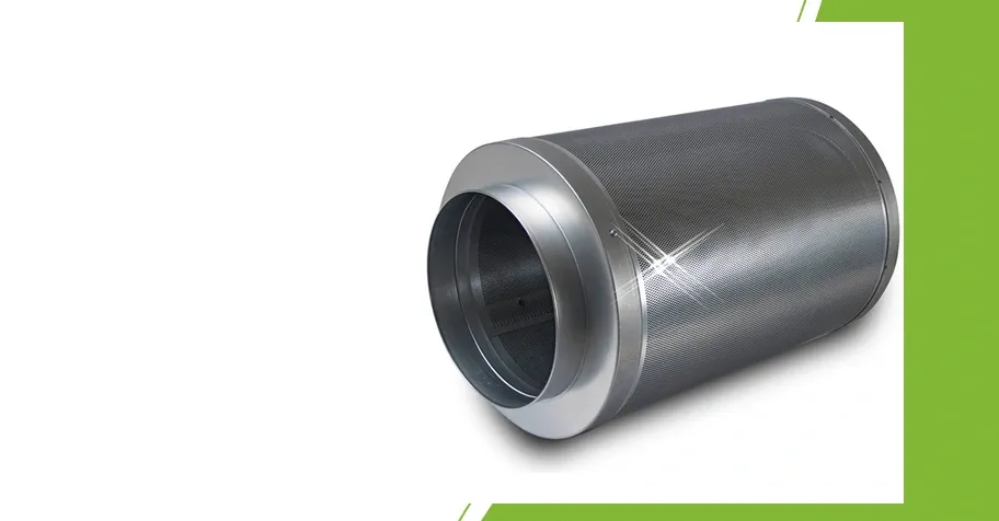Wilco Inline Aktivkohlefilter mit Metallgehäuse und rundem Flanschanschluss