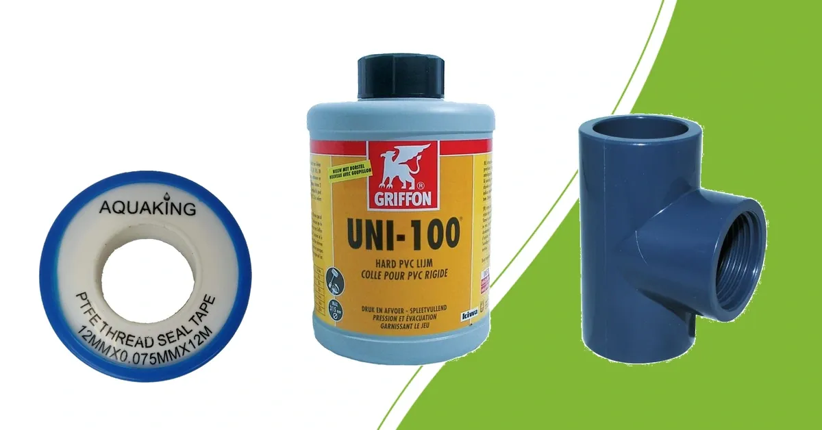 PTFE-Band, PVC-Kleber und 32-mm-T-Stück mit 1-Zoll-Innengewinde
