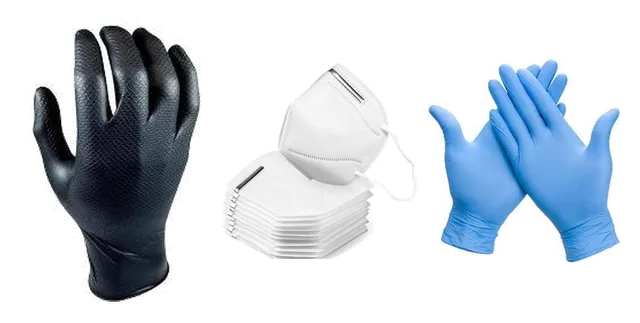 Produktauswahl für Schutzkleidung: Grippaz Nitril handschoenen maat L; Mondkapjes KN95 (per 6stuks); Nitril handschoen, maat L (100 per doos)