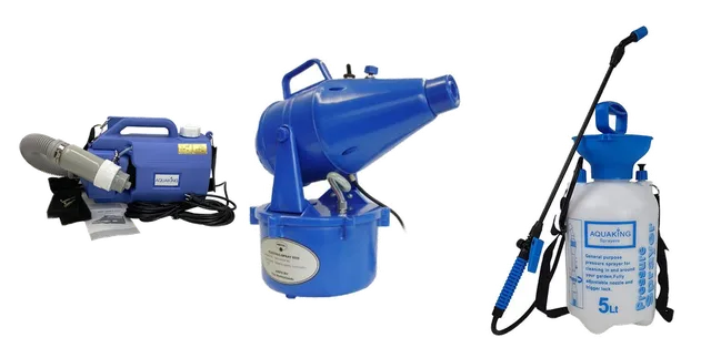 Produktauswahl für Drucksprüher & Zerstäuber: Aquaking Fogger, elektrische vernevelaar; ECO Elektrische sproeier / vernevelaar 4ltr. (blauw); Aquaking hogedrukspuit 5 ltr.