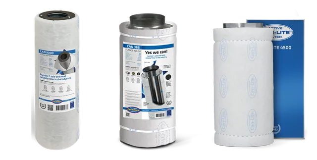 Produktauswahl für Aktivkohlefilter für Growboxen: Can 9000, 60cm 200 m3 incl flens; Can Koolstoffilter 66cm, 700 m3; Can Lite 4500 m3