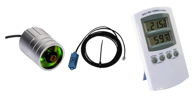 Produktauswahl für Thermo-Hygrometer: Dimlux | Plant Temperatuur Camera | Analoog | 10m kabel; Dimlux | RH-sensor | 10m | Luchtvochtigheidssensor; Thermo- Hygrometer digitaal