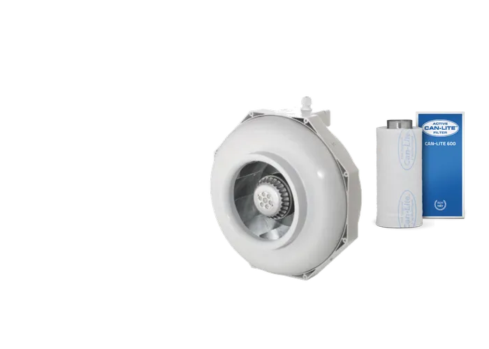 Can-Fan RK Rohrventilator neben einem Can-Lite Aktivkohlefilter